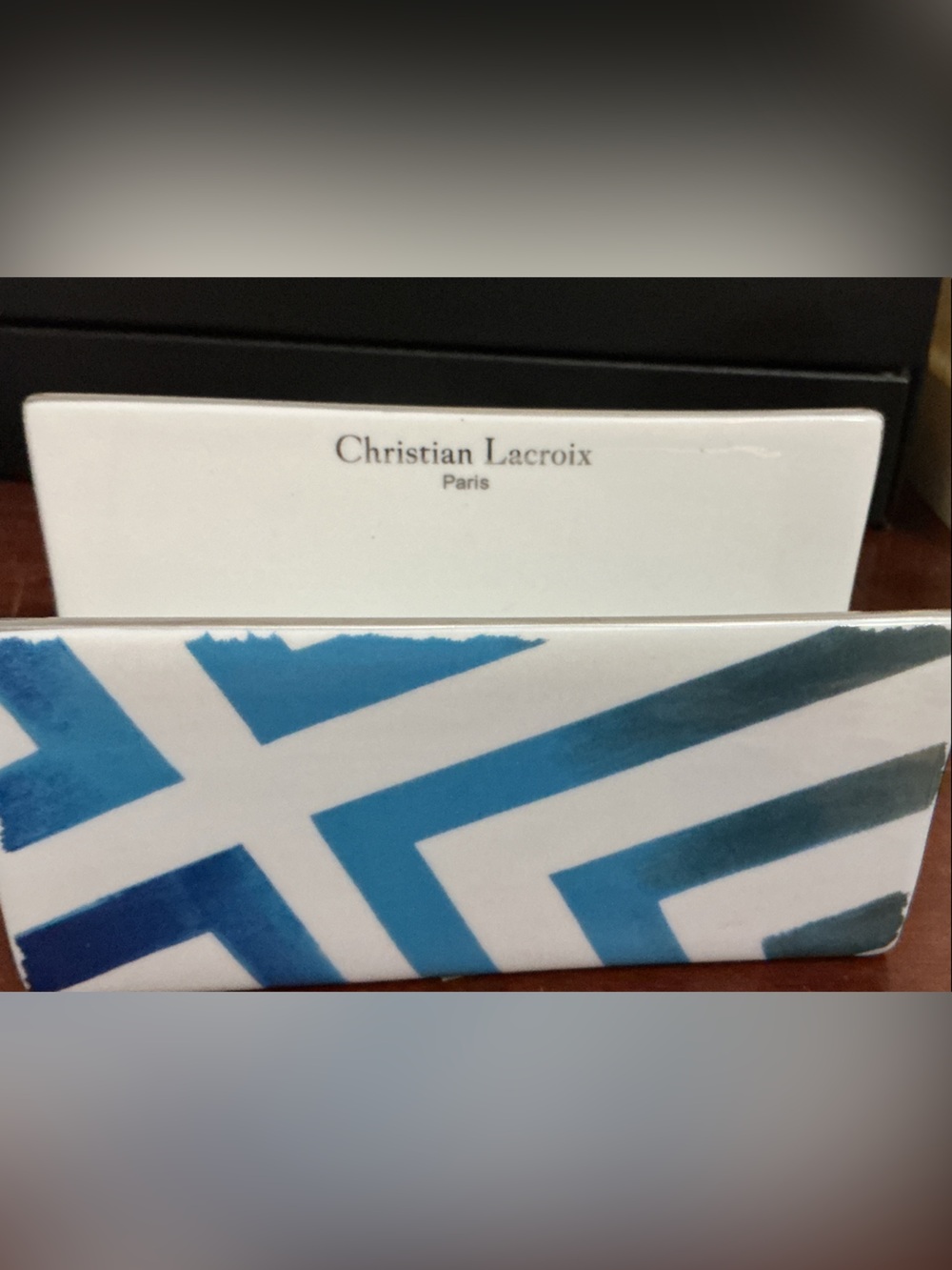 Vintage Christian Lacroix Blue and White Geometric Letter holder